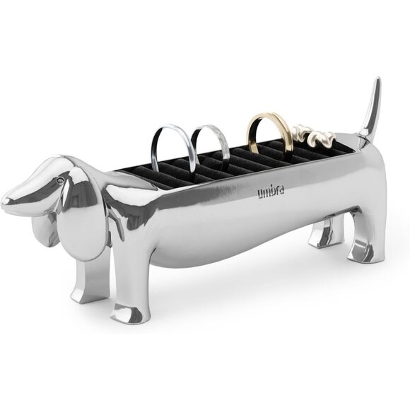 Dachshund Ring Holder Jewelry Stand Gift for Dog Lover Cute Doxie Decor Chrome - Picture 1 of 5
